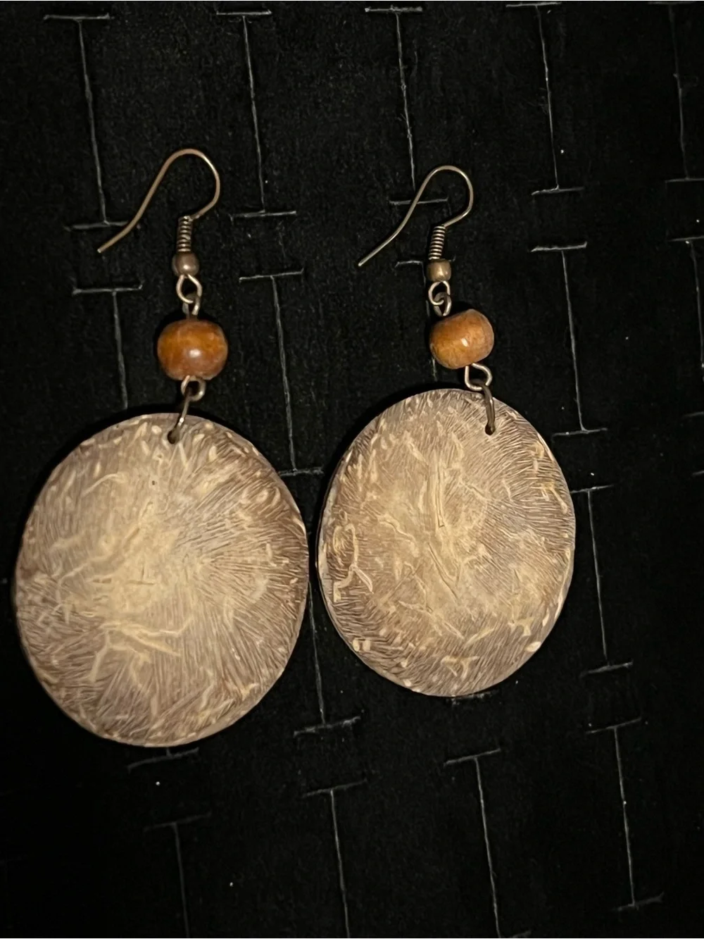 Handcrafted Brown Coconut Shell Drop Earrings - Natural Beach Style